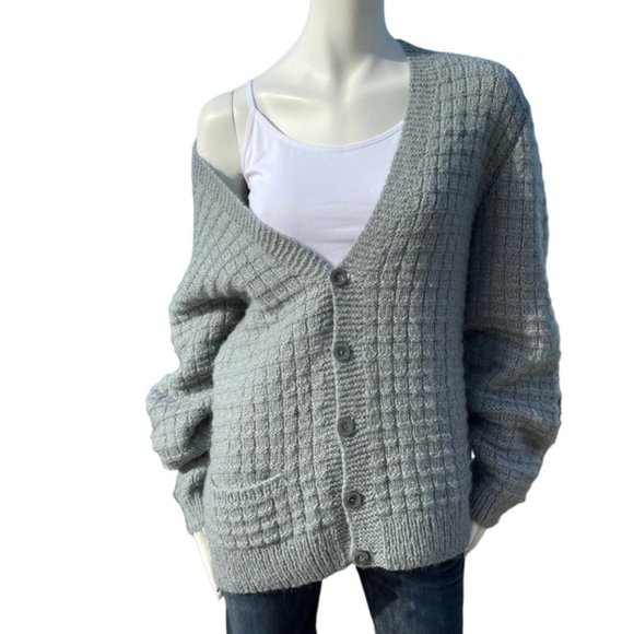 Oversized Soft Slouchy Knit V Neck Cardigan Sweater Light Academia - Picture 1 of 7